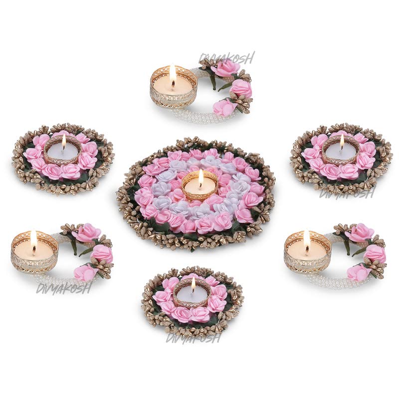 Pink and White Artificial Flowers Rangoli Mats