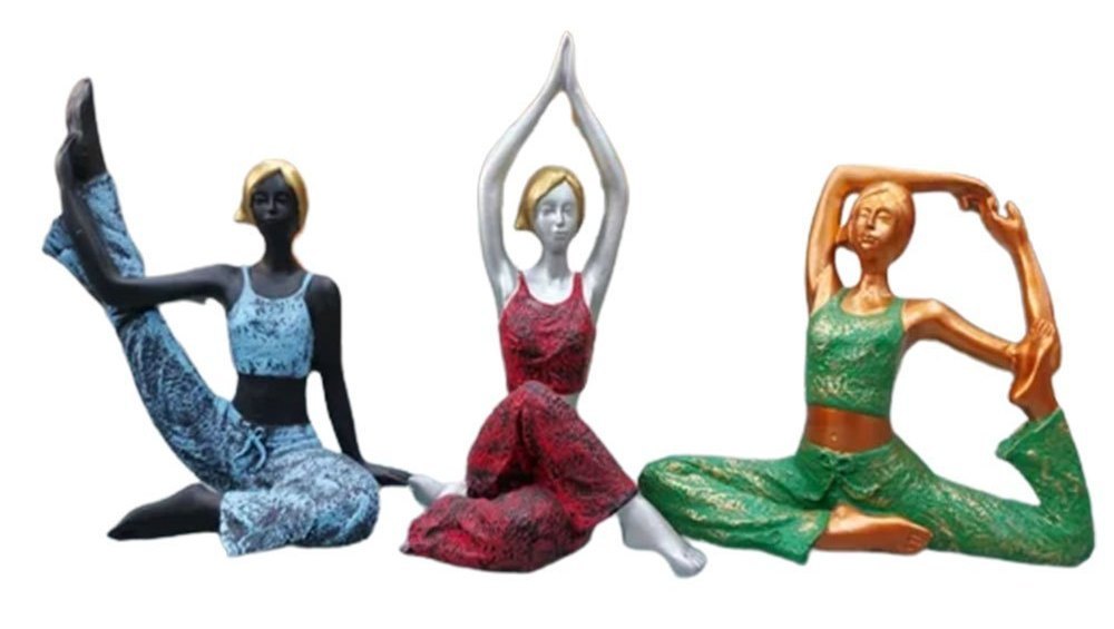 Poly Resin Multicolor Yoga Girls Statue Set of 3