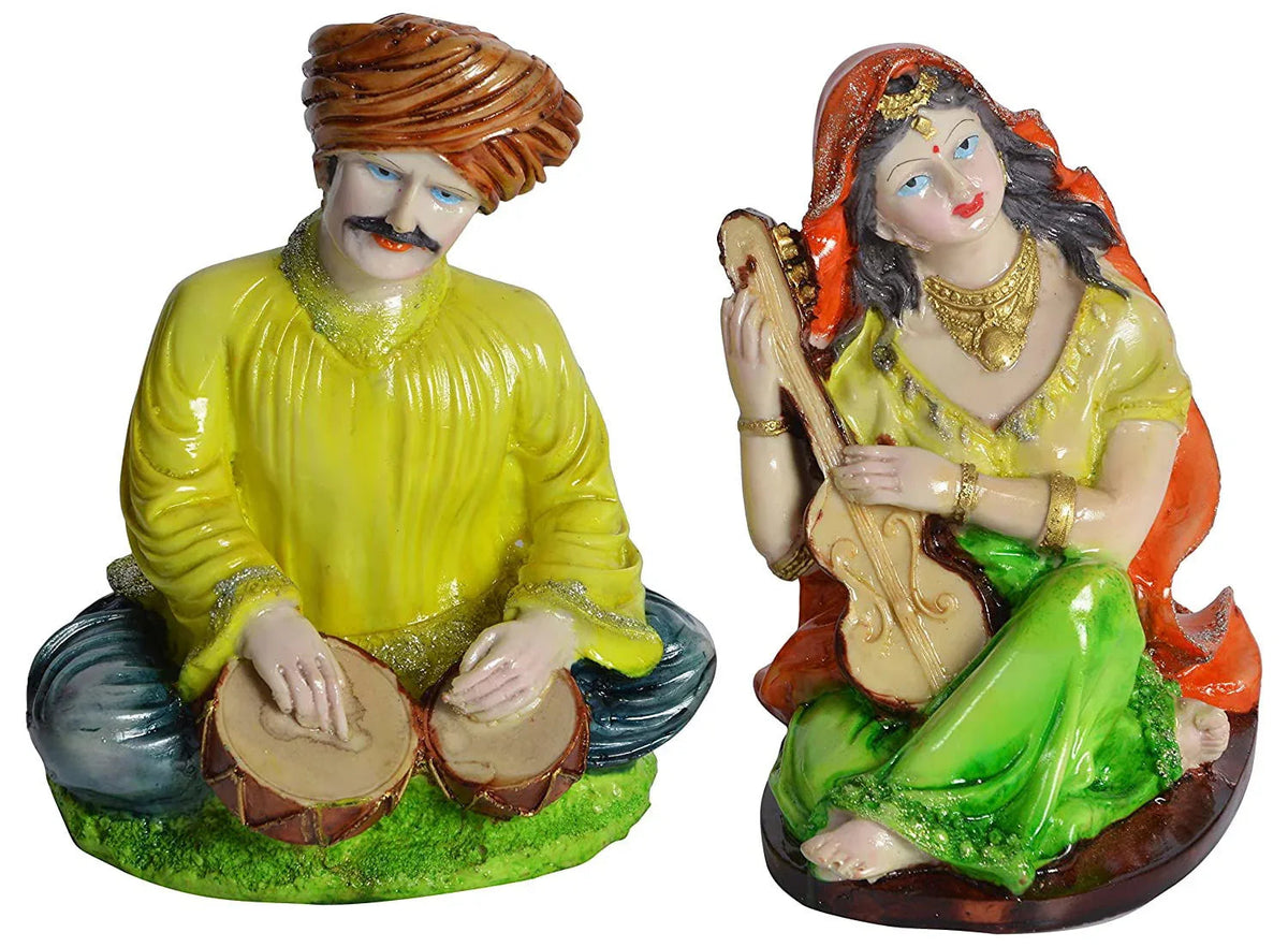 Polyester Rajasthani Music Couples Figurines (2.7 cm x 10.16 cm x 17.78 cm, Pack of 2, - ArtyCraftz.com