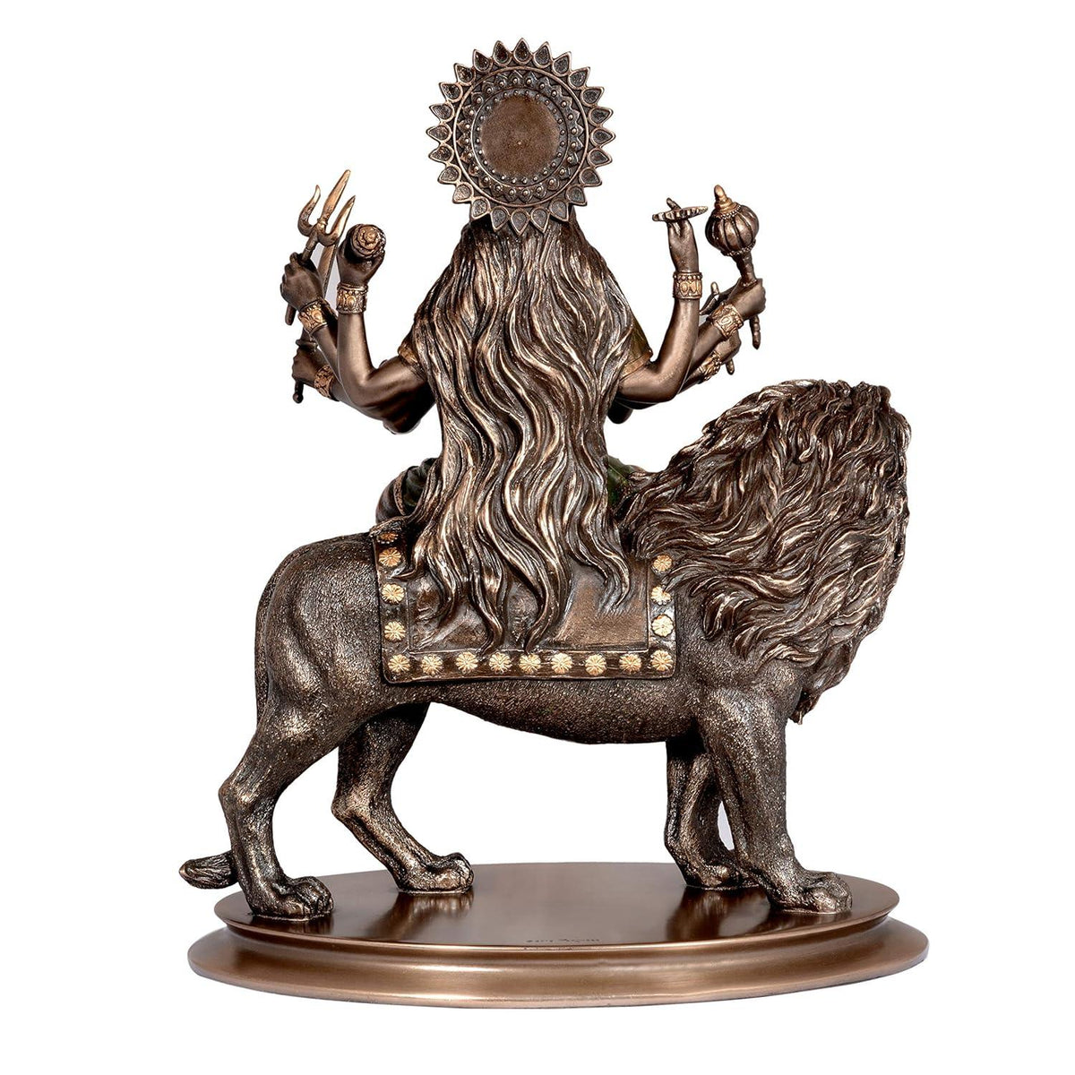 Polyresin Durga ma Sitting Lion Statue Rear View
