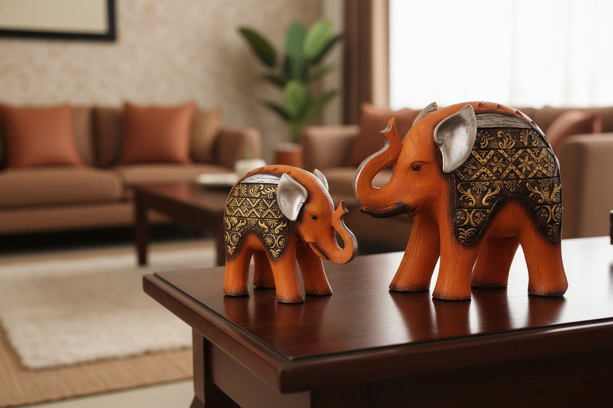 Decorative poly resin elephant pair table showpiece-ArtyCraftz.com