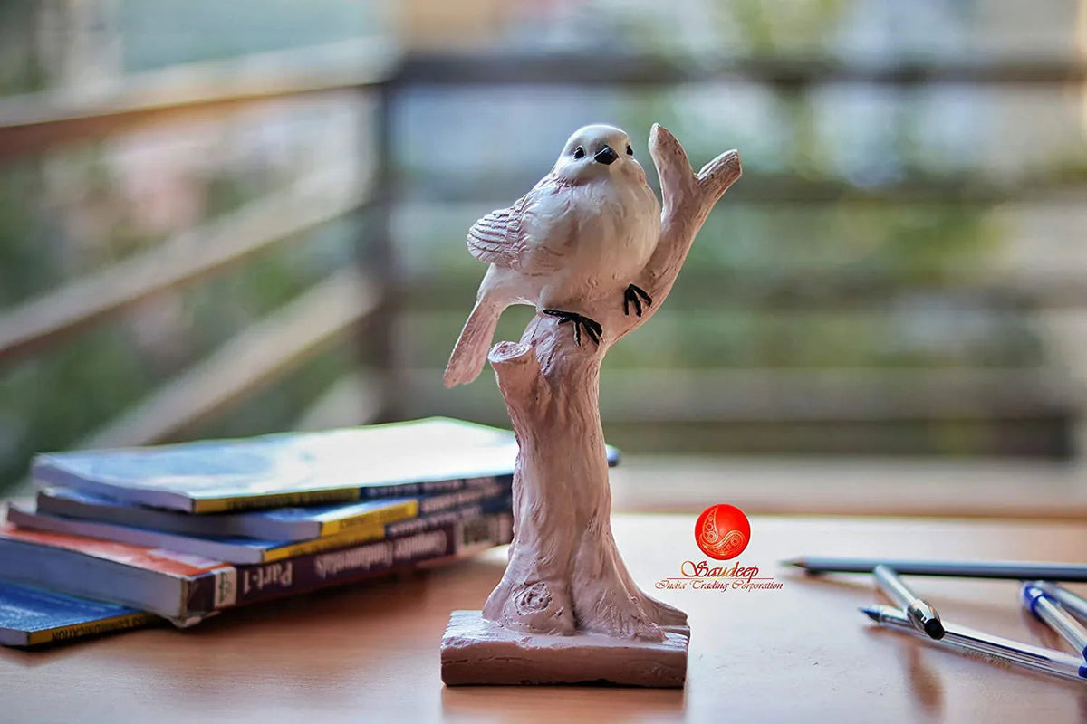 Polyresin Love Bird Sitting On Tree Branch Figurine Home Decor Gift Statue,Traditional, Handmade, Miniatura, Antique, Housewarming Decorative Showpiece - ArtyCraftz.com