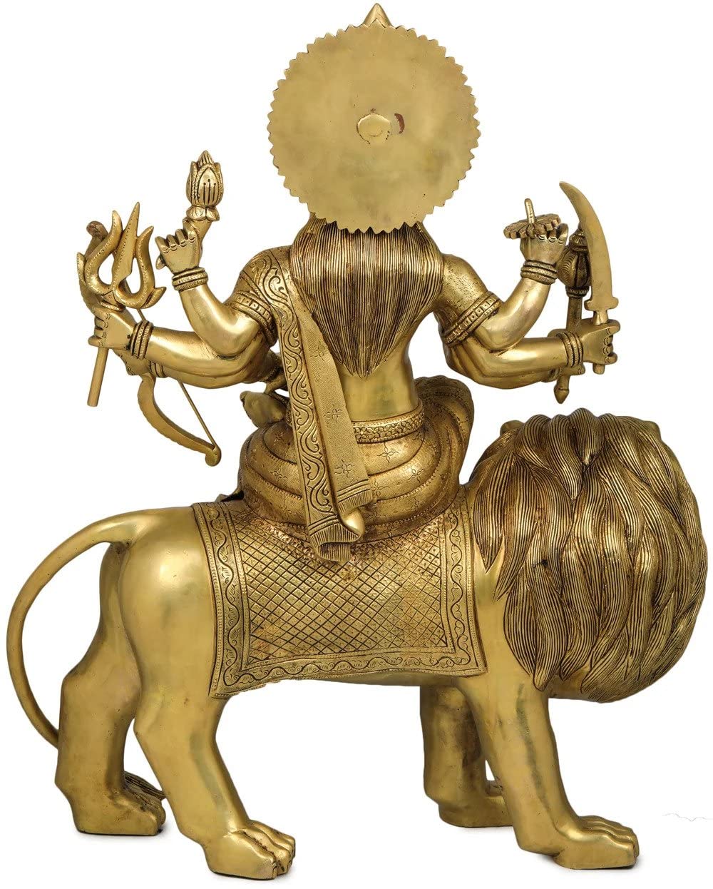 Premium Brass Goddess Durga Idol on Lion-AretyCraftz.com