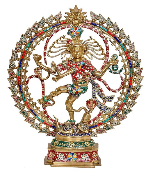 Premium Brass Nataraja Statue with Stone Work for Luxury Decor-ArtyCraftz.com