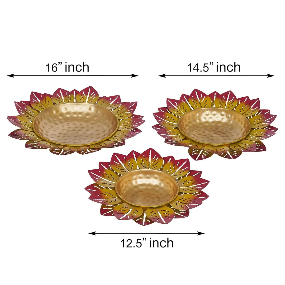 Printed Leaf Design Set of 3 Flower Shape Flower Decorative Urli-ArtyCraftz.com