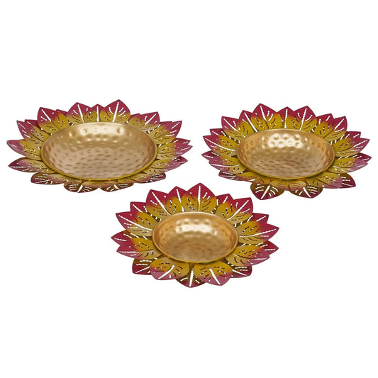 Printed Leaf Design Set of 3 Flower Shape Flower Decorative Urli-ArtyCraftz.com