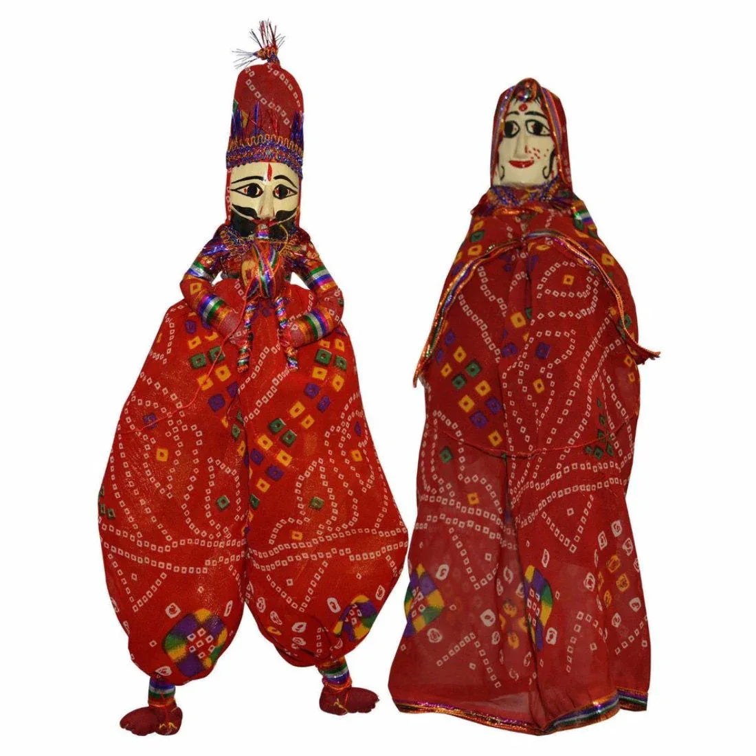 Puppet Pair, Handcrafted, Kathputli, katputli Colorful, Wooden, Face String, Rajasthani Kaka kaki, Play, showpiece - ArtyCraftz.com