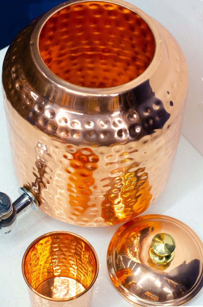 Pure Copper 5 Litre Matka Water Dispenser Jug with Tap and One Glass - ArtyCraftz.com