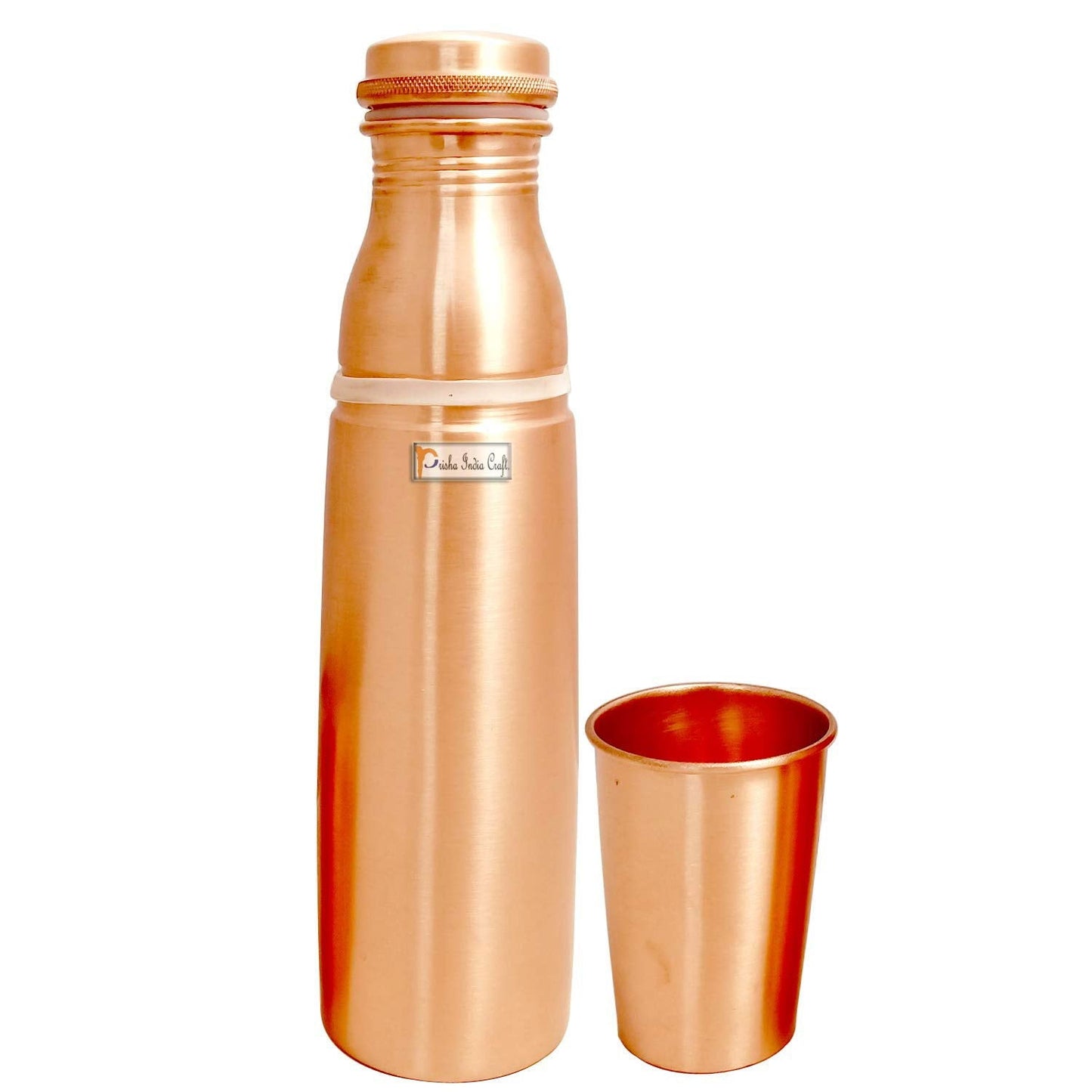 Pure Copper Bottle 900 ML with Glass 250 ML, Lacquer Coated Design, (Brown) - ArtyCraftz.com