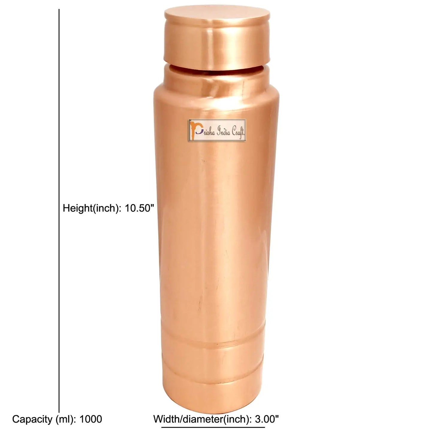Pure Copper Bottle, Lacquer Coated Water Bottles, Capacity 1000 ML - ArtyCraftz.com