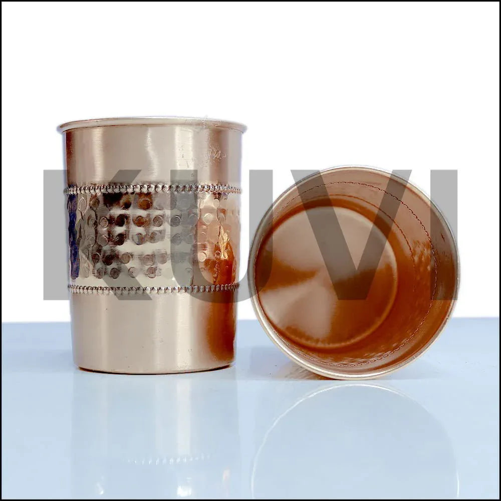 Pure Copper Half-Hammered Straight Glass Tumbler Set of 8, Drinkware, 300 ML Each - ArtyCraftz.com