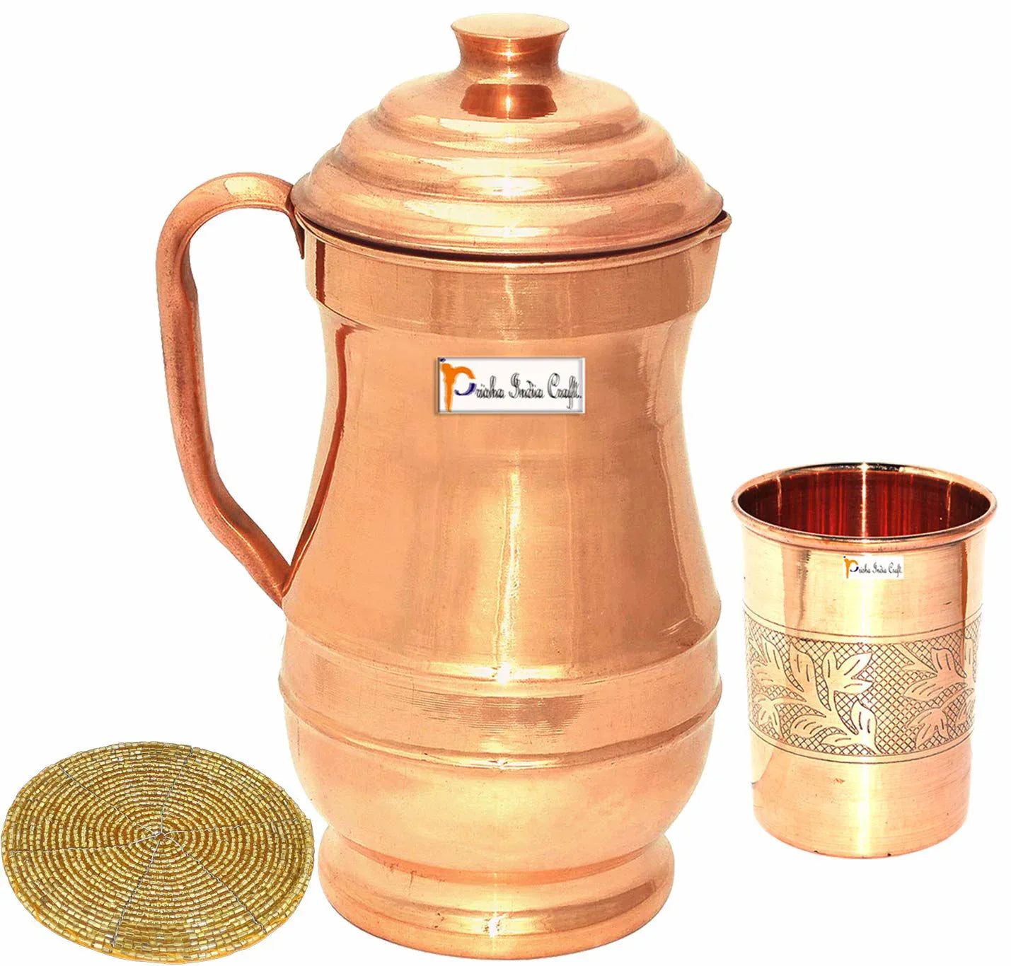 Pure Copper Maharaja Jug 1900 ML with 1 Copper Glass Tumbler Drinkware Set - ArtyCraftz.com