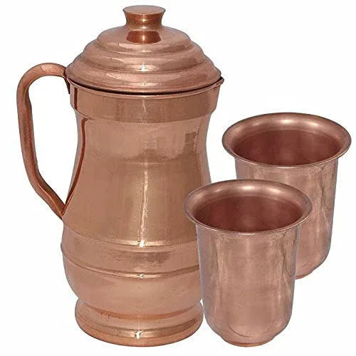 Pure Copper Maharaja Jug Picture 1850 ML with 2 Copper Tumblers 260 ML - ArtyCraftz.com