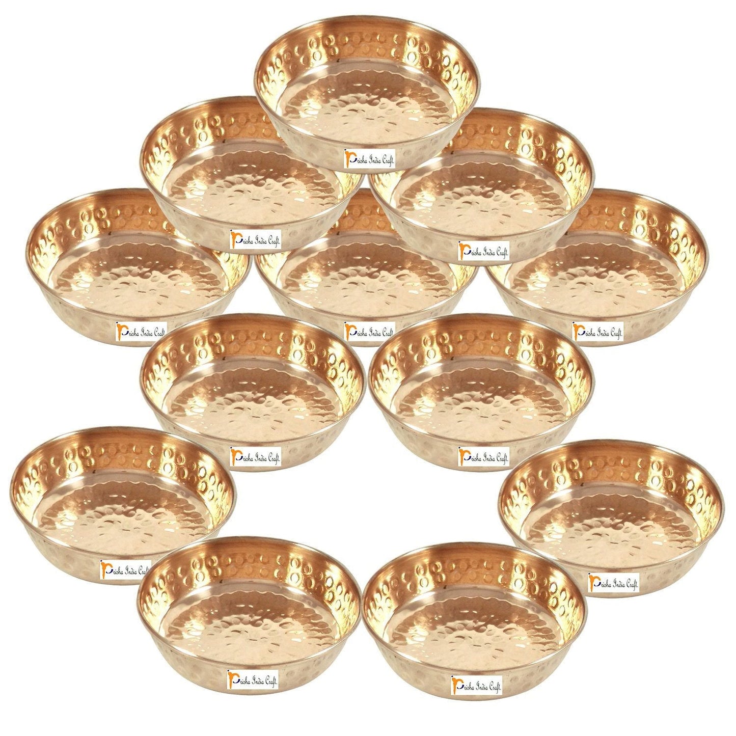 Pure Copper Serving Pudding Bowl, Hammered Design, Diameter 4.50 Inch, Set of 12 - ArtyCraftz.com