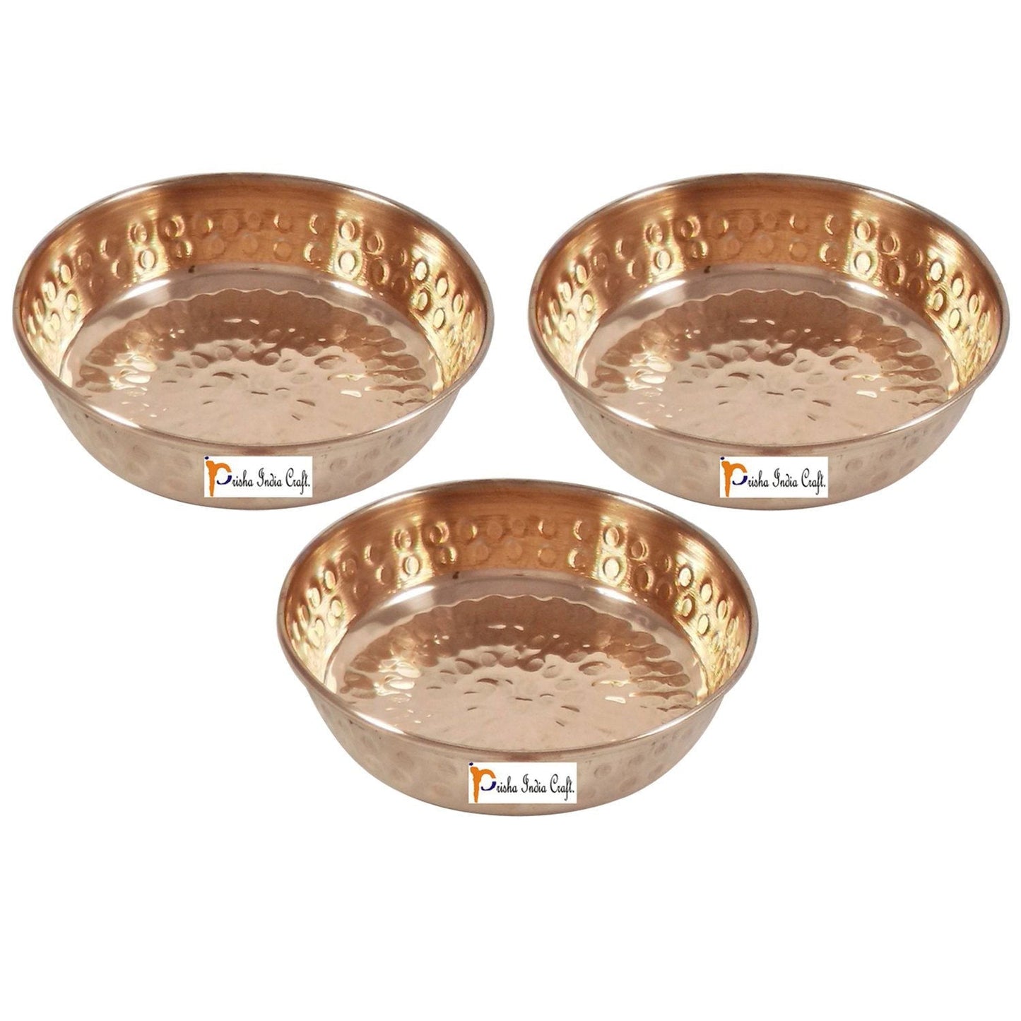 Pure Copper Serving Pudding Bowl, Hammered Design, Diameter 4.50 Inch, Set of 3 - ArtyCraftz.com