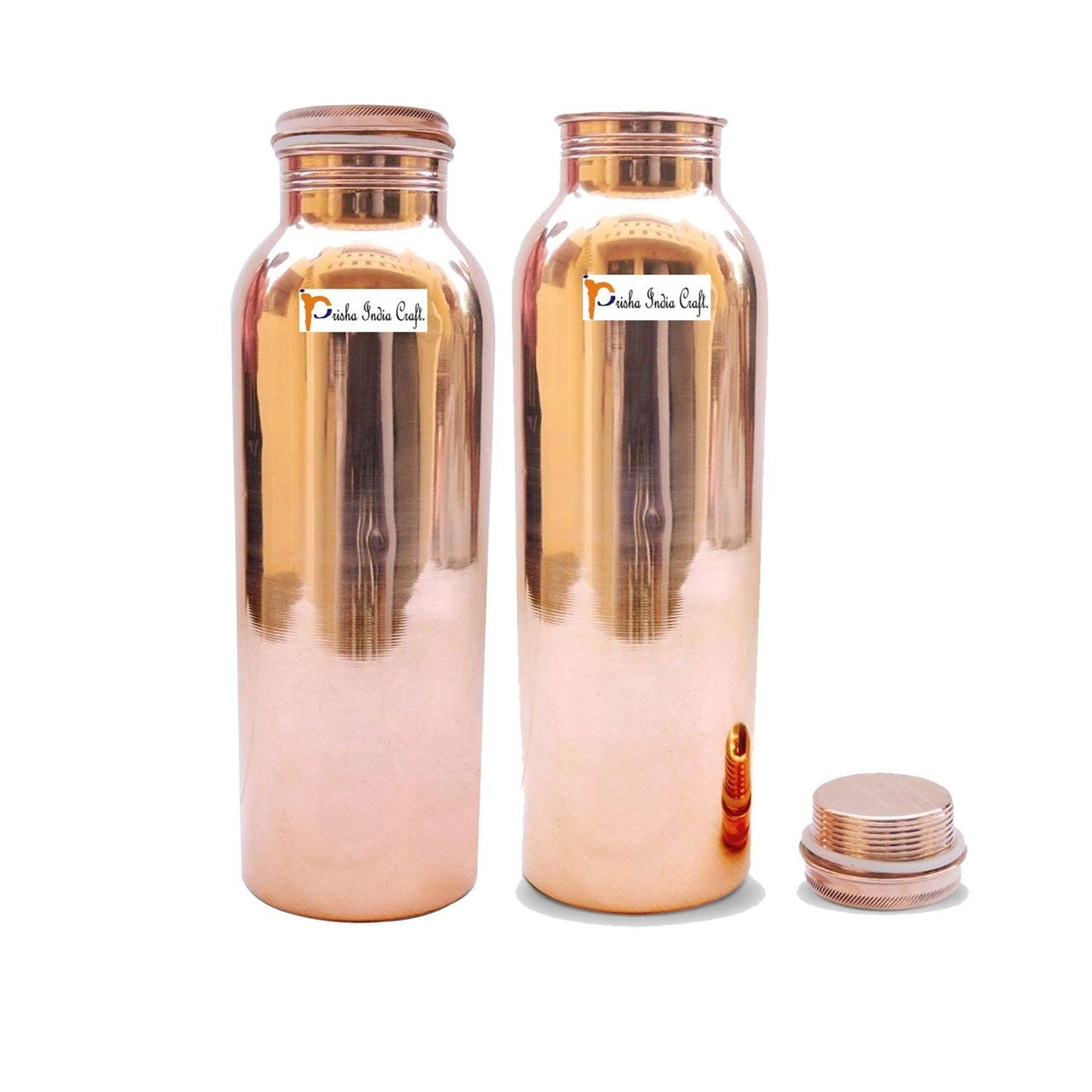 Pure Copper Yoga Water Bottle, 900 ML Handmade, Joint Free, Thermos Design Copper Bottles | Set of 2 - ArtyCraftz.com