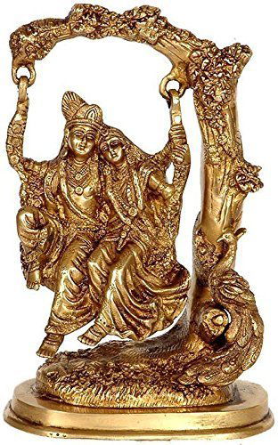 Radha Krishna Murti Statue Idol Playing On Tree Swing Idol Brass Statue Height 6.5 Inches - ArtyCraftz.com
