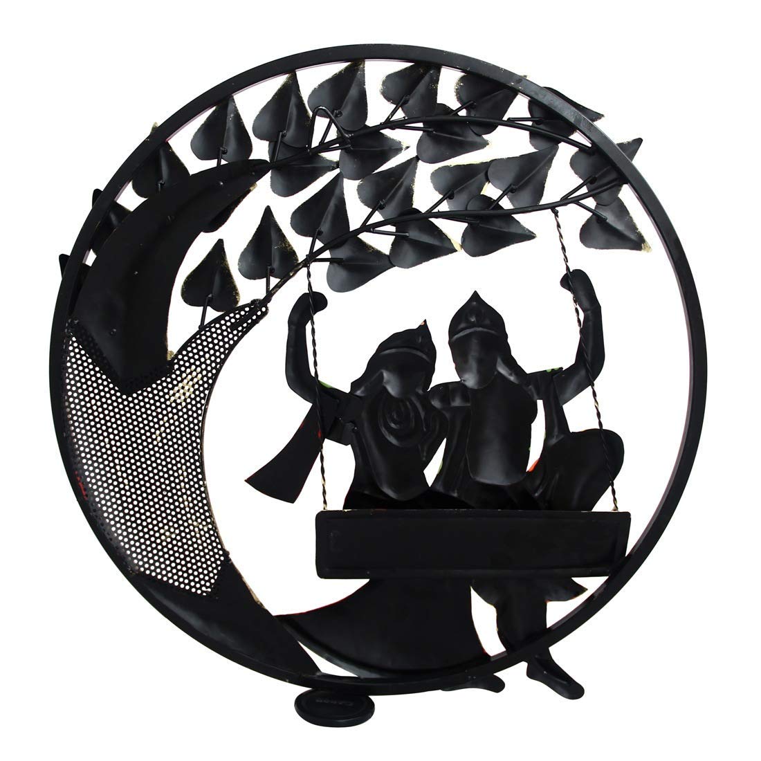 Radha Krishna On Swing Round Wall Art