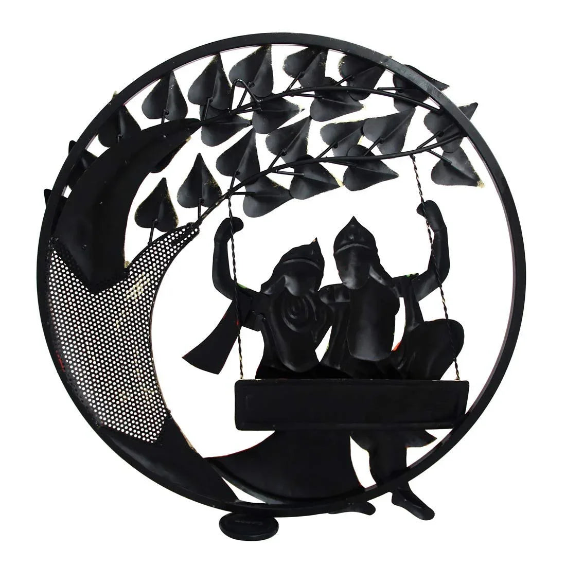 Radha Krishna On Swing Round Wall Art