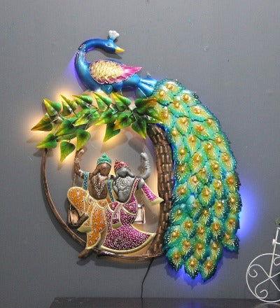 Radha Krishna with Peacock Wall Art - ArtyCraftz.com