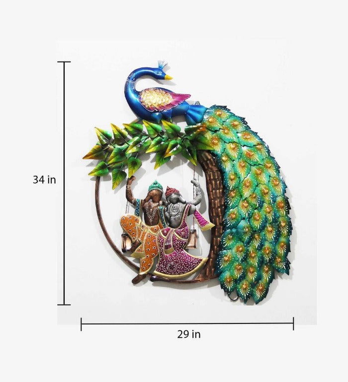 Radha Krishna with Peacock Wall Art - ArtyCraftz.com