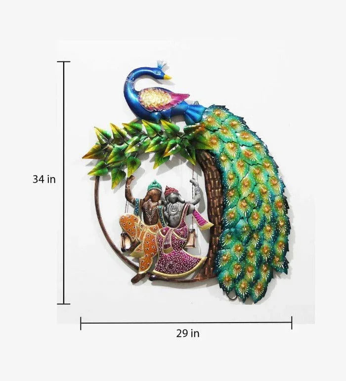 Radha Krishna with Peacock Wall Art - ArtyCraftz.com