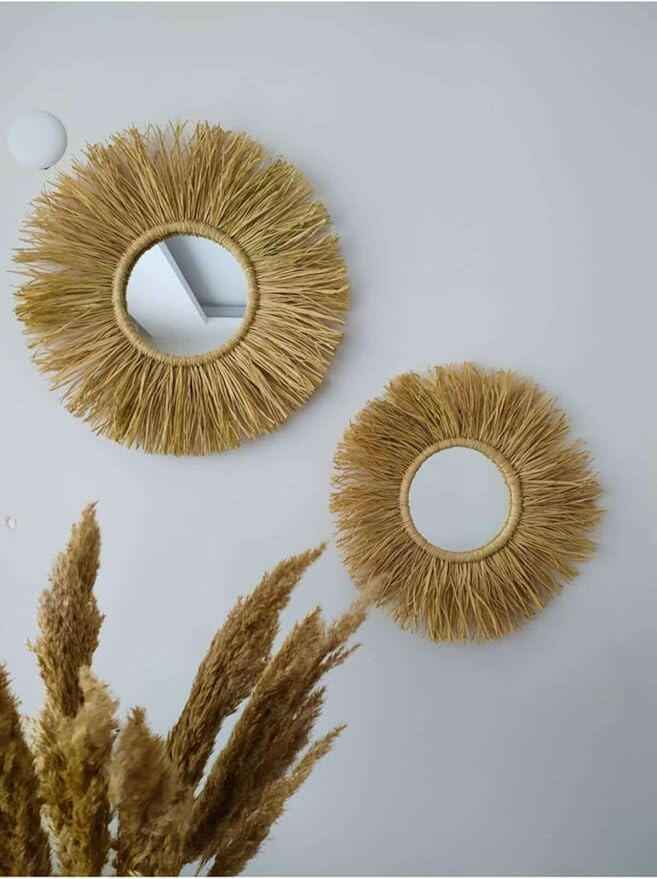 Raffia Decorative Round wall Mirror