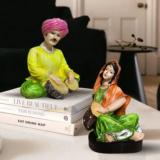 Rajasthani Musician Couple Showpiece Set for Home Decor-ArtyCraftz.com