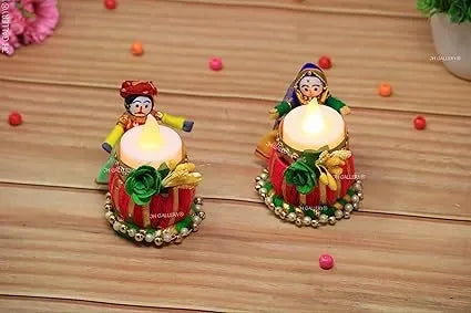Rajasthani Raja Rani Puppet Tealight Candle Holder Decor (Pack of 2) - ArtyCraftz.com