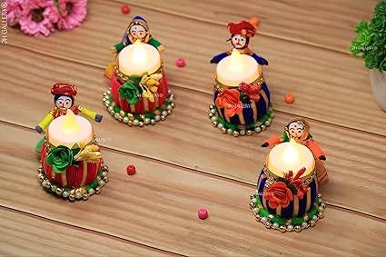 Rajasthani Raja Rani Puppet Tealight Candle Holder Decor (Pack of 2) - ArtyCraftz.com