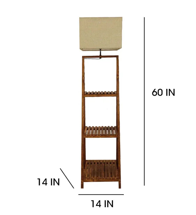 Raphael Wooden Floor Lamp with Brown Base and Jute Fabric Lampshade-ArtyCraftz.com