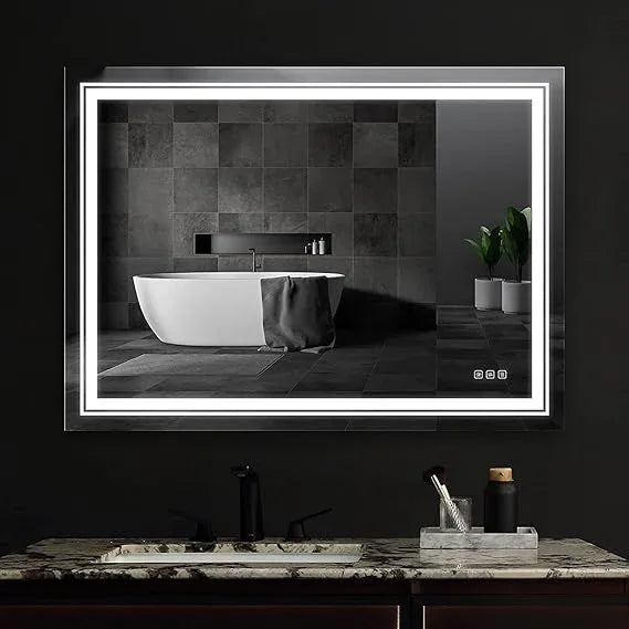 Rectangle Shape Smart Dimmable LED Wall Mirror with Sensor and Light (White,Warm)