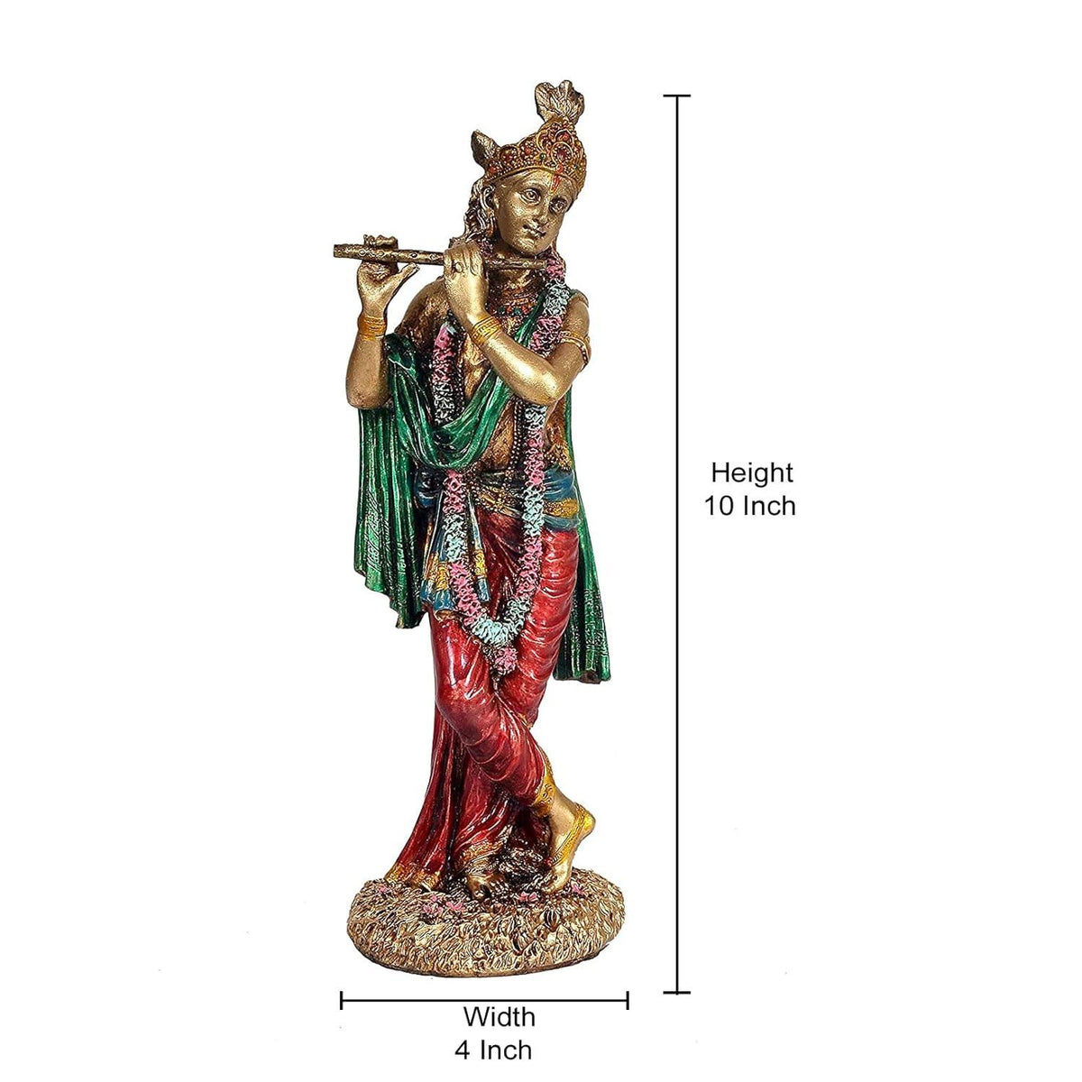 Resin Cold Cast Krishna Playing Flute Multicolour Idol with Dimension