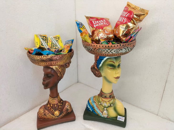 Resin African Girls with Serving Tray for home and office decor-ArtyCraftz.com
