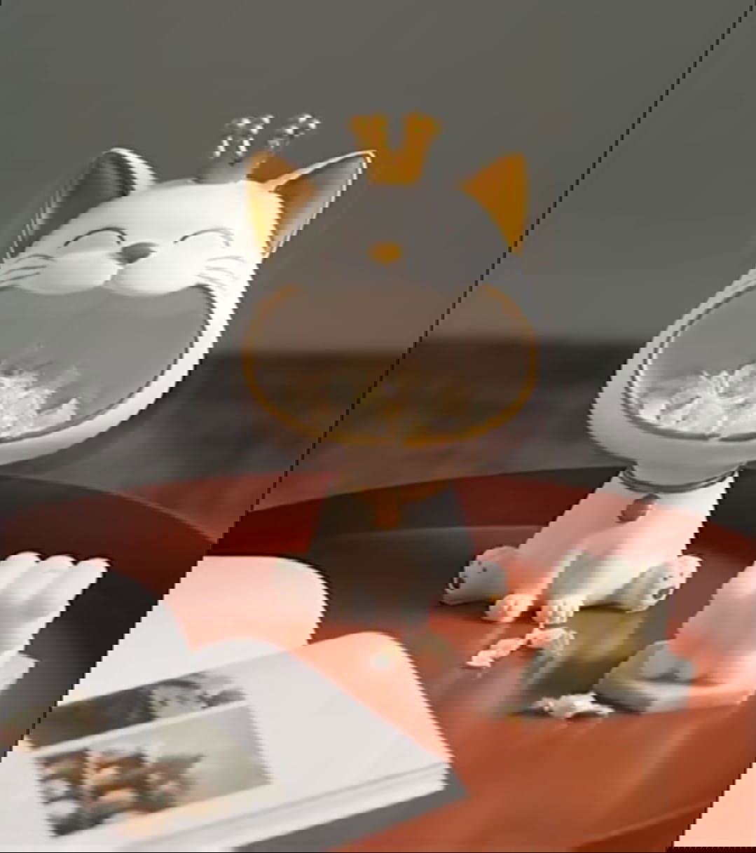 Resin Animal Big Mouth Lucky Cat Figurine Storage Holder - ArtyCraftz.com