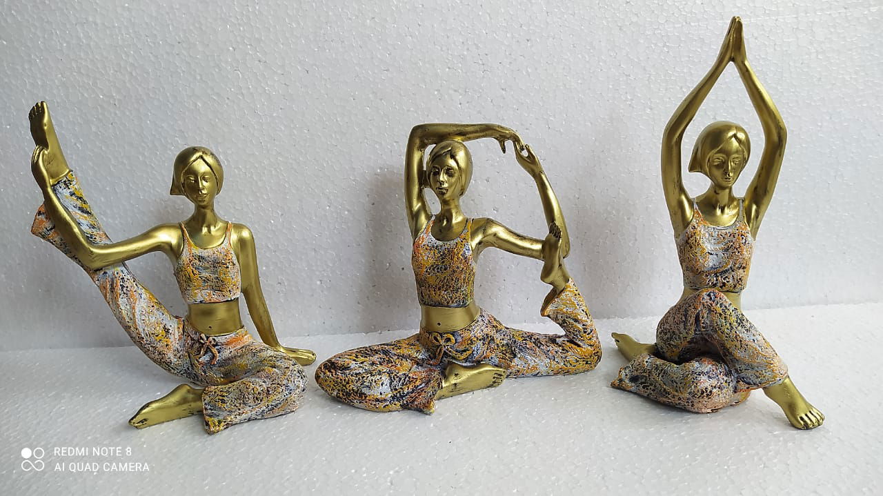 Resin Yoga Lady Set of 3-Golden Color - ArtyCraftz.com