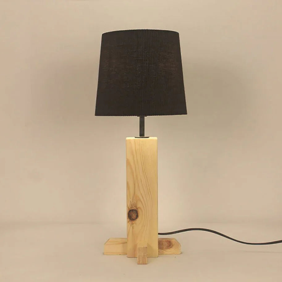 Rocket Beige Wooden Table Lamp with Black Fabric Lampshade - ArtyCraftz.com