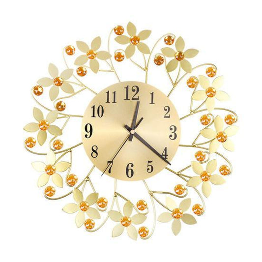 Round Rhinestone Flower Wall Clock