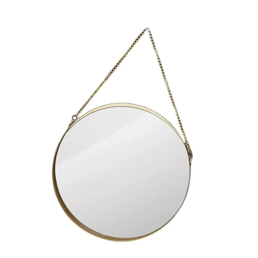 Round Wall Mirror with Chain Metal Frame Hanging Mirror-ArtyCraftz.com