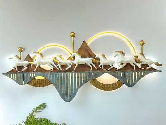 Running Seven Horses Metal Wall Art with LED Lights-ArtyCraftz.com