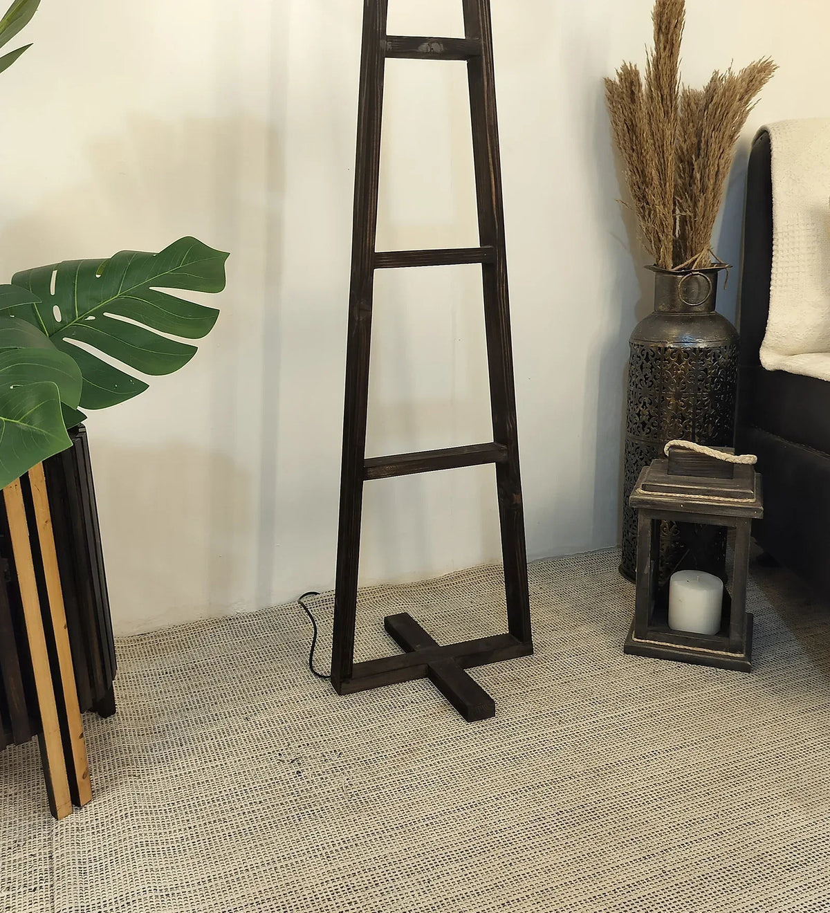 Salita Wooden Floor Lamp with Brown Base and Beige Fabric Lampshade - ArtyCraftz.com