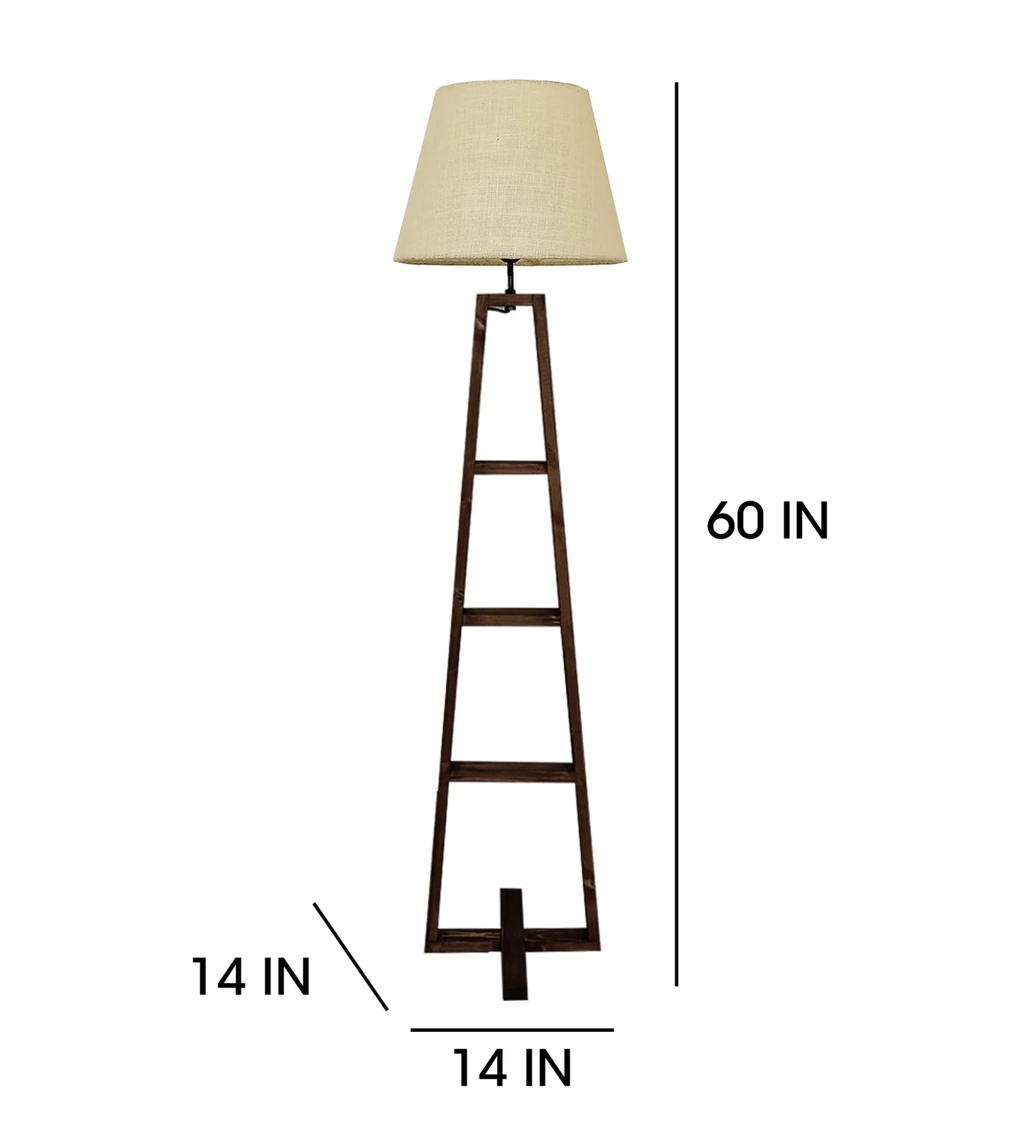Salita Wooden Floor Lamp with Brown Base and Beige Fabric Lampshade - ArtyCraftz.com