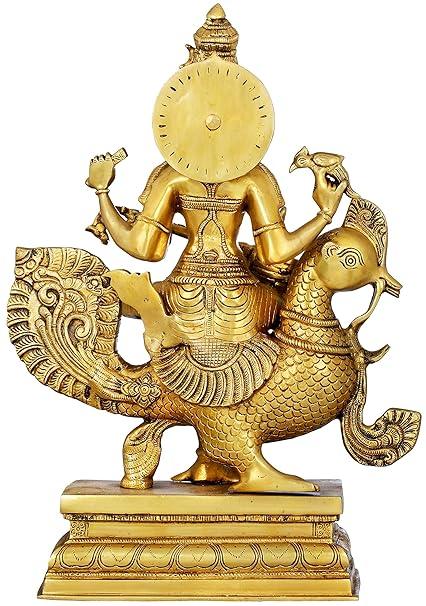 Brass Saraswati Seated Her Swan Idol Real Image