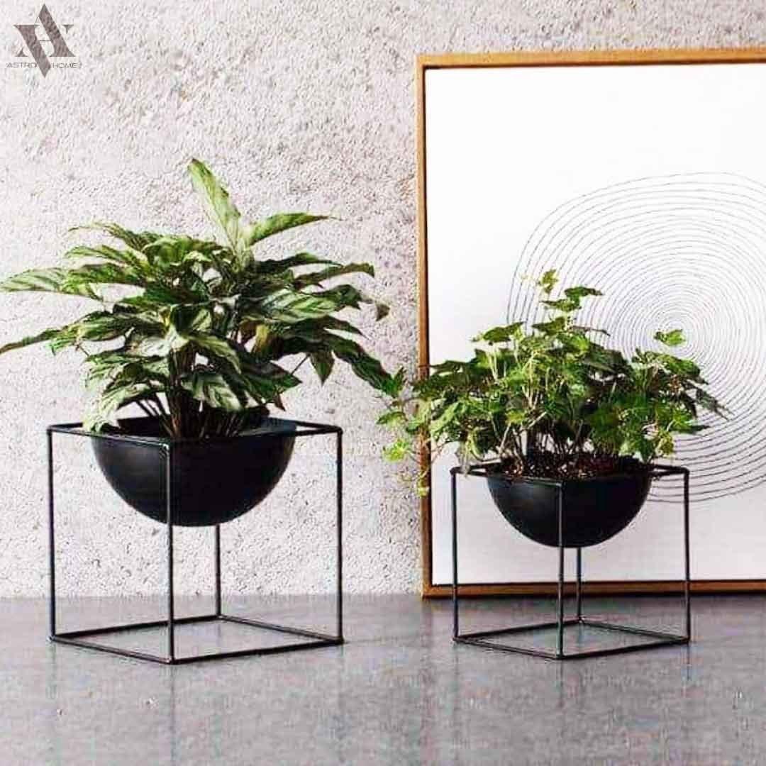 Set of 2 Black Metal Planters with Square Frames for Modern Decor - ArtyCraftz.com