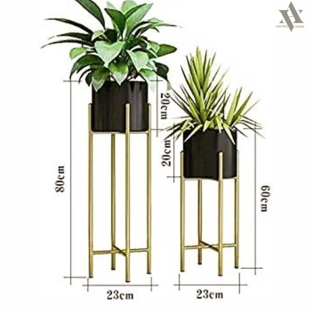 Set of 2 Modern Plant Stand- Set with Tall Metal Stand, Decorative Standing Flower Succulent Pot Holder, Indoor Outdoor Terrace Patio Home Decor - ArtyCraftz.com