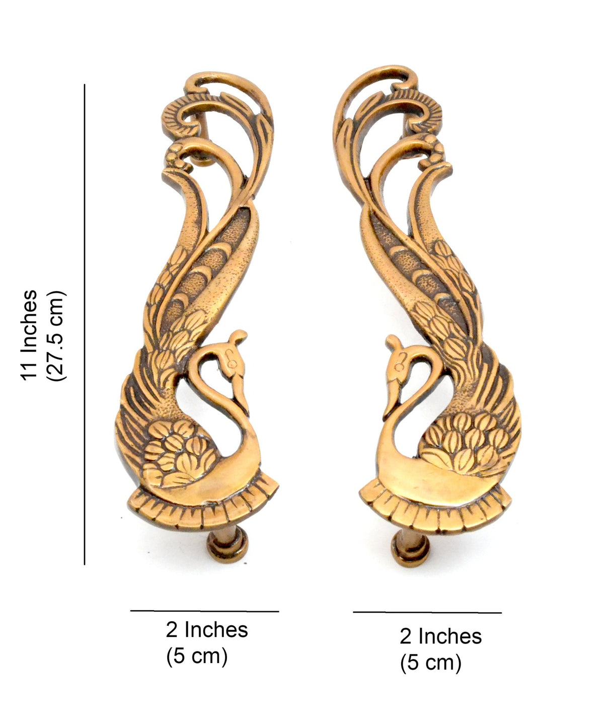 Set of 2 decorative brass peacock door handles with engraved detailing-artycraftz.com