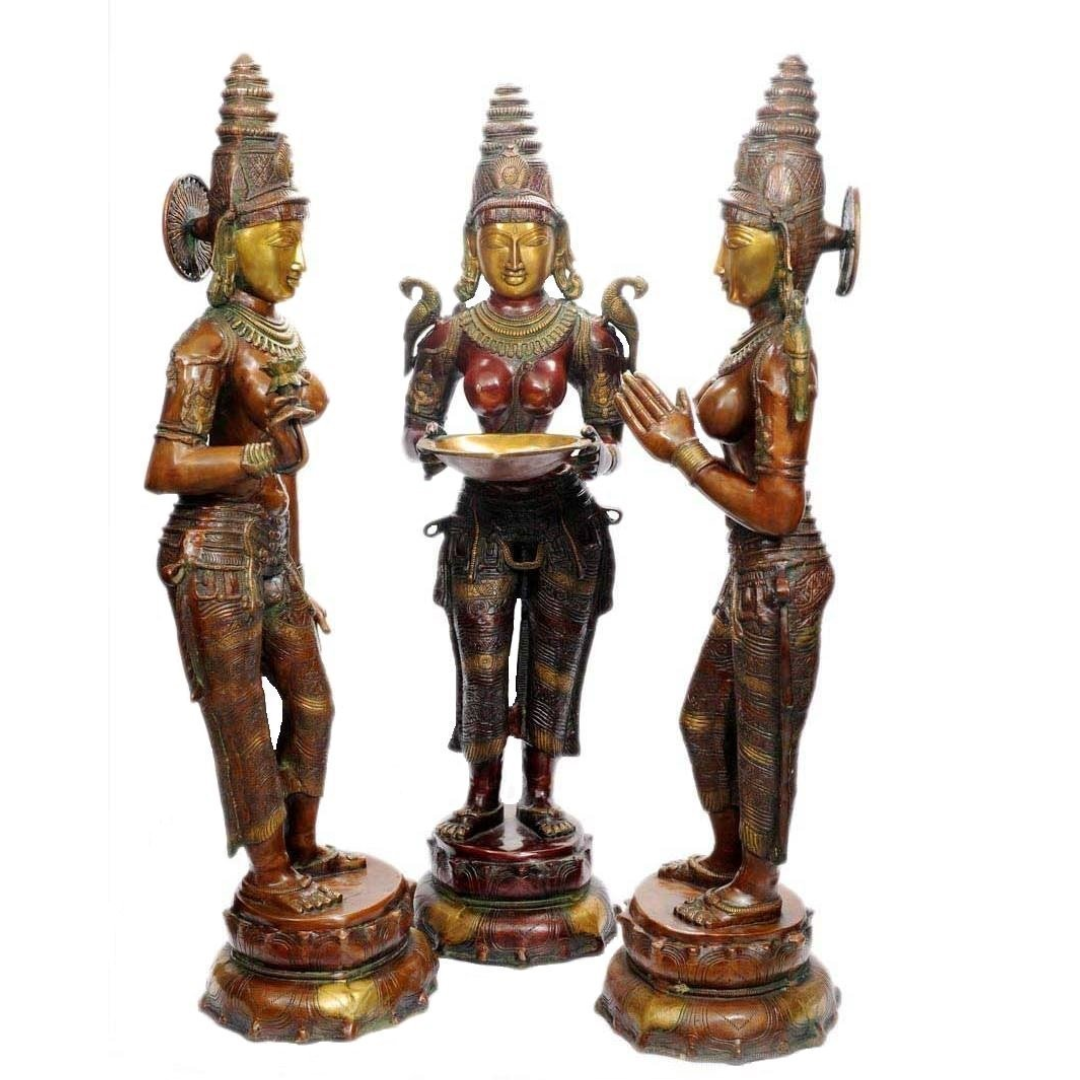 Set of 3 Brass 43 Inch Welcome Lady Statue - ArtyCraftz.com