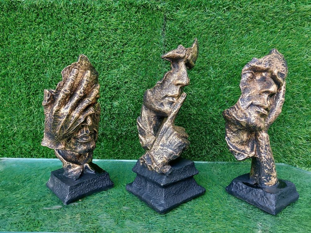 Set of 3 Polyresin Human Face Thinking Statue Showpiece - ArtyCraftz.com