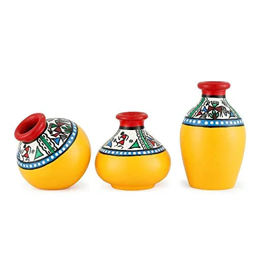 Set of 3 Terracotta Warli Painted Miniature Flower Vase- ArtyCraftz.com