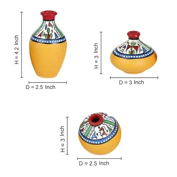 Set of 3 Terracotta Warli Painted Miniature Flower Vase- ArtyCraftz.com